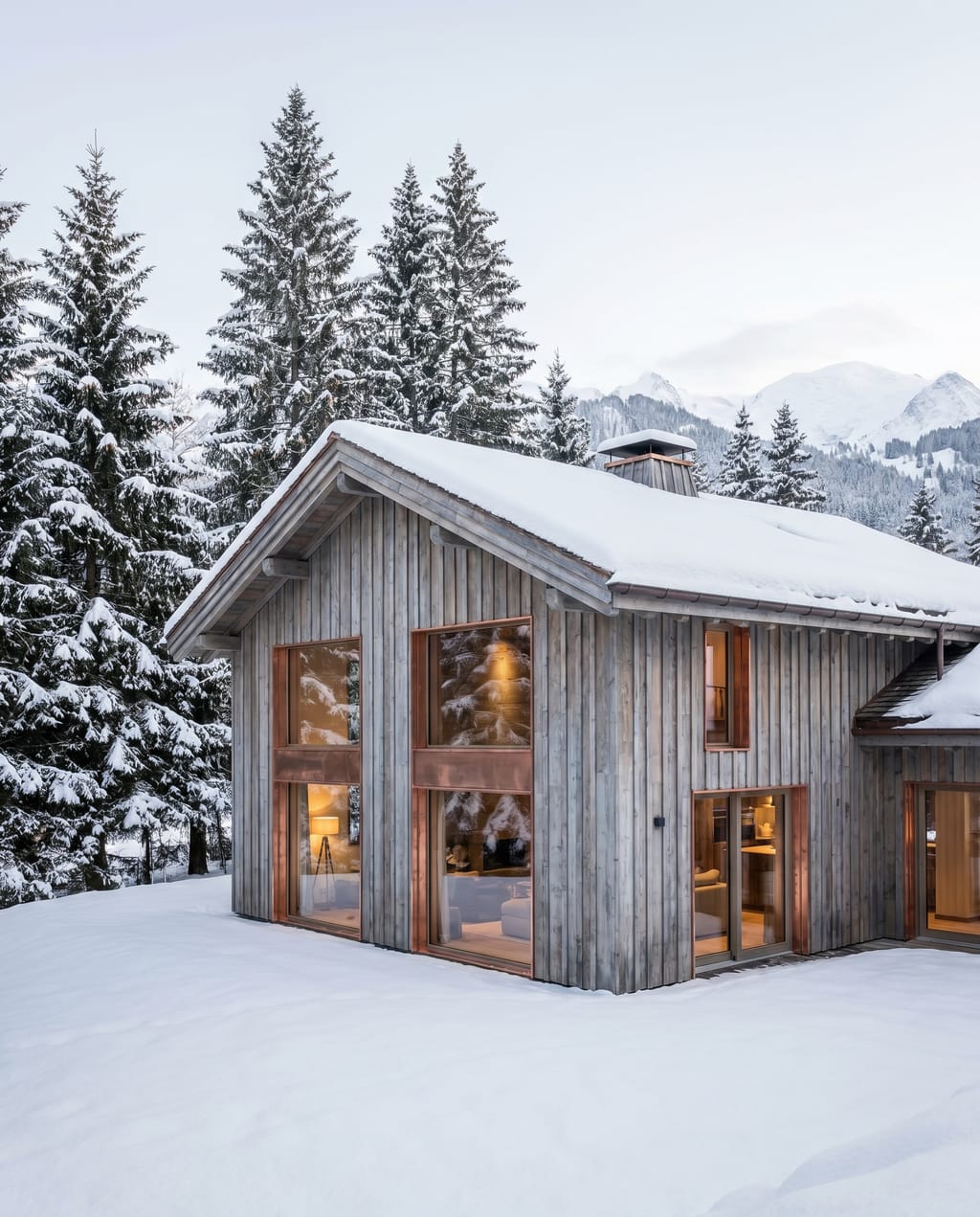 Préparer une quantité de peinture Maison en bois dans un paysage de montagne