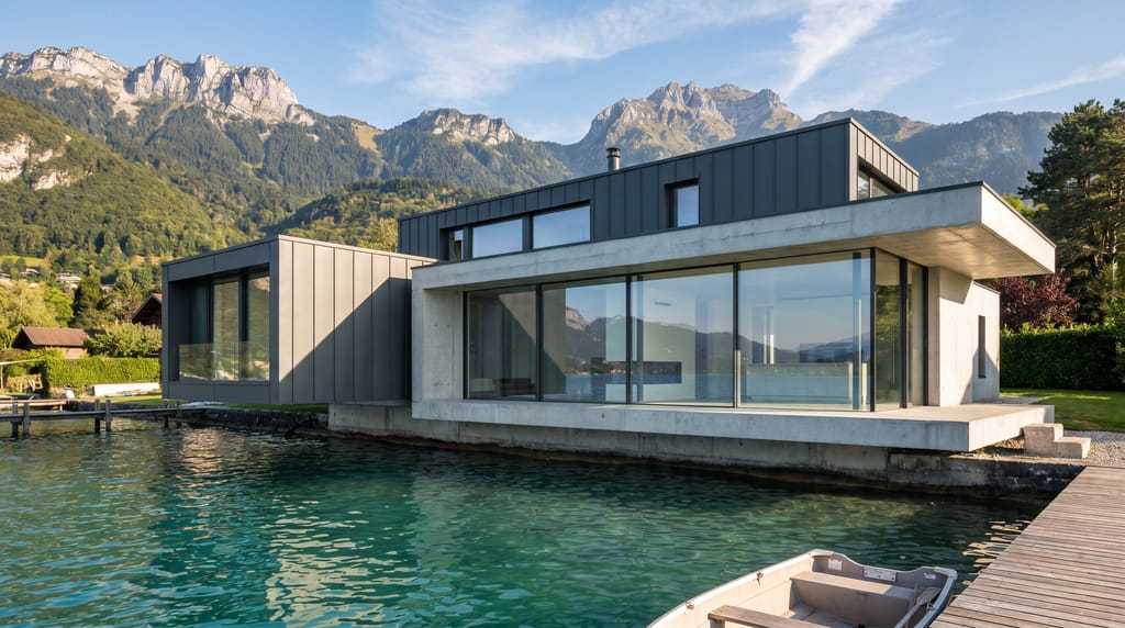 Calculer une surface de carrelage Maison contemporaine au bord d'un lac
